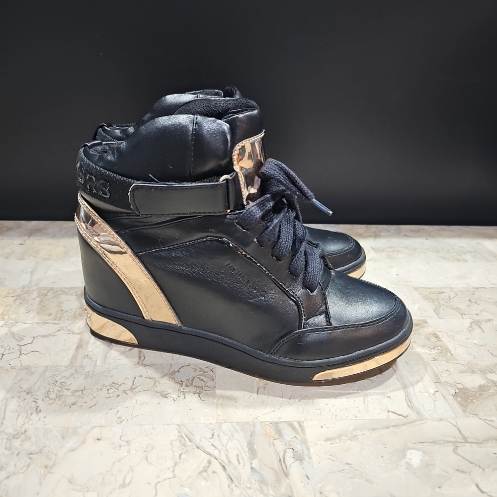 Michael Kors Pia Pilar Girl Faux Leather Ankle Booties Shoes Size 4 Black Bronze